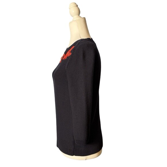 NAVY LOBSTER BEADED SWEATER TOP 3/4 SLEEVE TEXTURED KNIT EUC PETITE SMALL - Picture 3 of 8